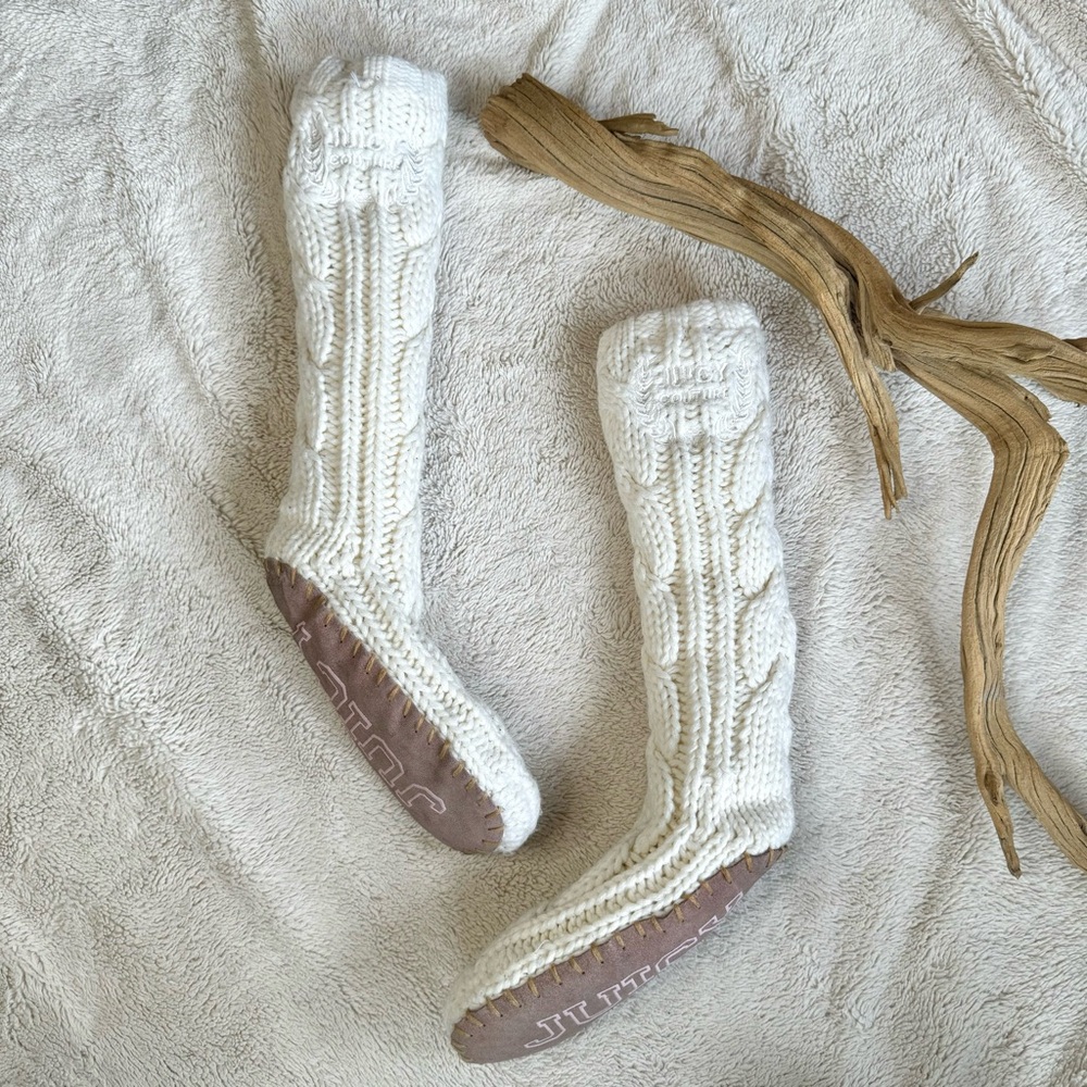 Juicy Couture Long Off-White Knitted Slipper Socks